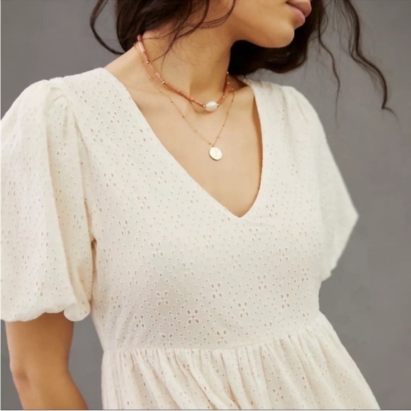 ANTHROPOLOGIE MOTHER Off White Eyelet Puff Sleeve Tiered Maxi Dress M NWT - Picture 6 of 9